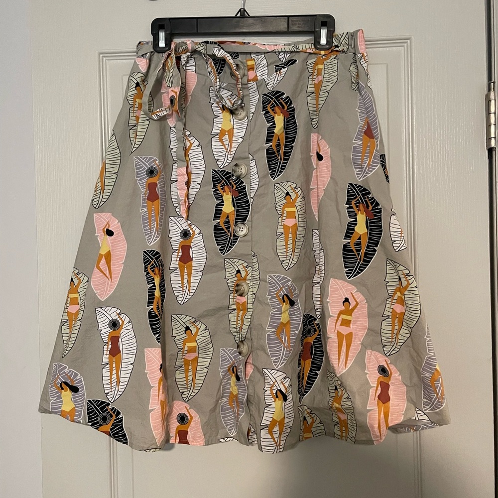 Eva Franco beige women and leaf print midi skirt - Sz 12
